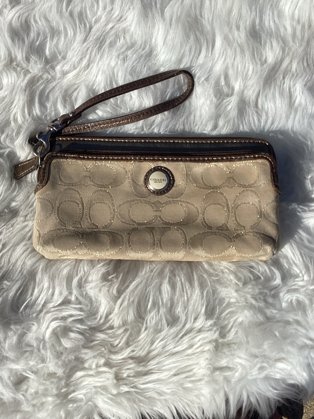 Coach Double Zip Envelope Signature Wallet Clutch with Leather Trim